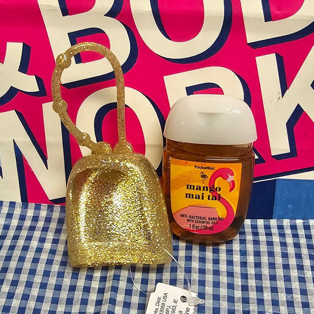 BBW Gold Glitter Rubber Pocketbac Holder & Mango Mai Tai Refill Backpack Purse